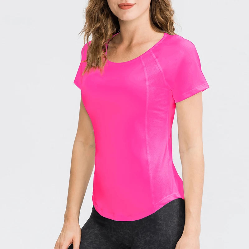 Women Yoga Tops Breathable Sport Fitness Workout Running Yoga Top Quick Dry Short Sleeve Gym T Shirt