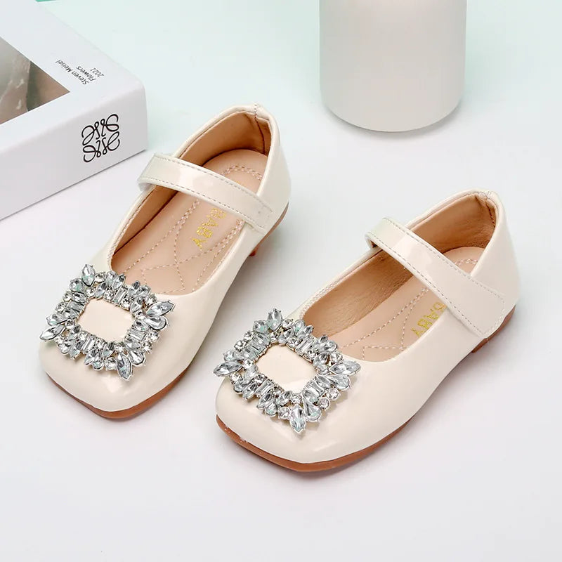 Kids Shoes for Girl Leather Shoes Fashion Rhinestone Flat Heels Infant Girls Party Shoes