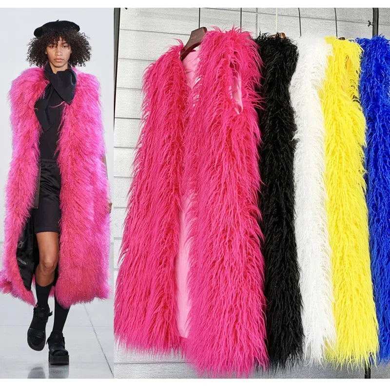 Faux Fur Women Long Vest Colorful Warm Faux Fur Big Size Plush Coats Female Jacket Autumn Winter Furry-Dollar Bargains Online Shopping Australia