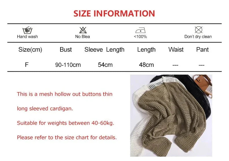 Women New Versatile Hollow Out Cardigan Summer V-neck Loose Sunscreen Shirt Buttons Casual Outer Wear Mesh Lazy Long Sleeved Top-Dollar Bargains Online Shopping Australia