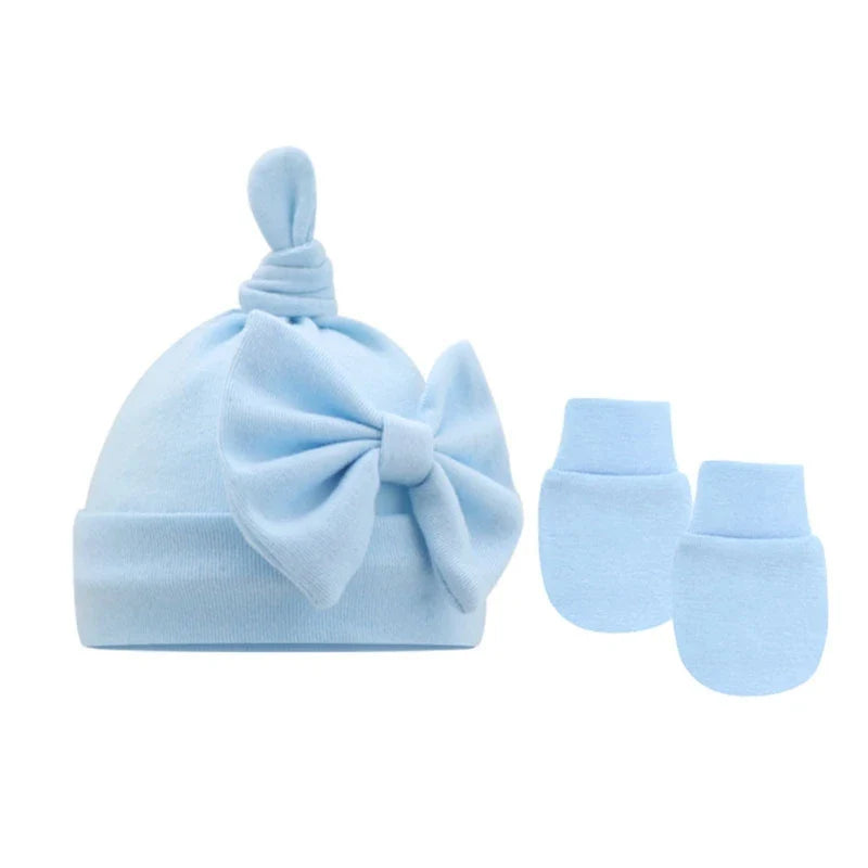 Newborn Bun Knot Hat Baby Hospital Hat Glove Set Boys Girls Unisex Headwear-Dollar Bargains Online Shopping Australia