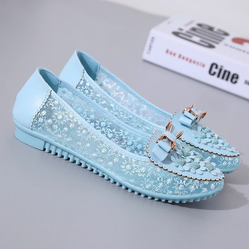 Floral Embroidery Bowknot Loafers Women Summer Breathable Comfortable Sandals Solid Color Vulcanized Shoes Woman Flats  casual