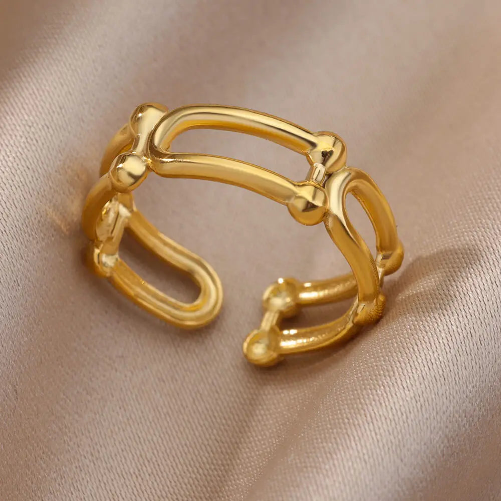 Irregular Hollow Opening Rings For Women Stainless Steel Gold Color Geometric Ring Fashion Simple Party Christmas Jewelry Gift-Dollar Bargains Online Shopping Australia