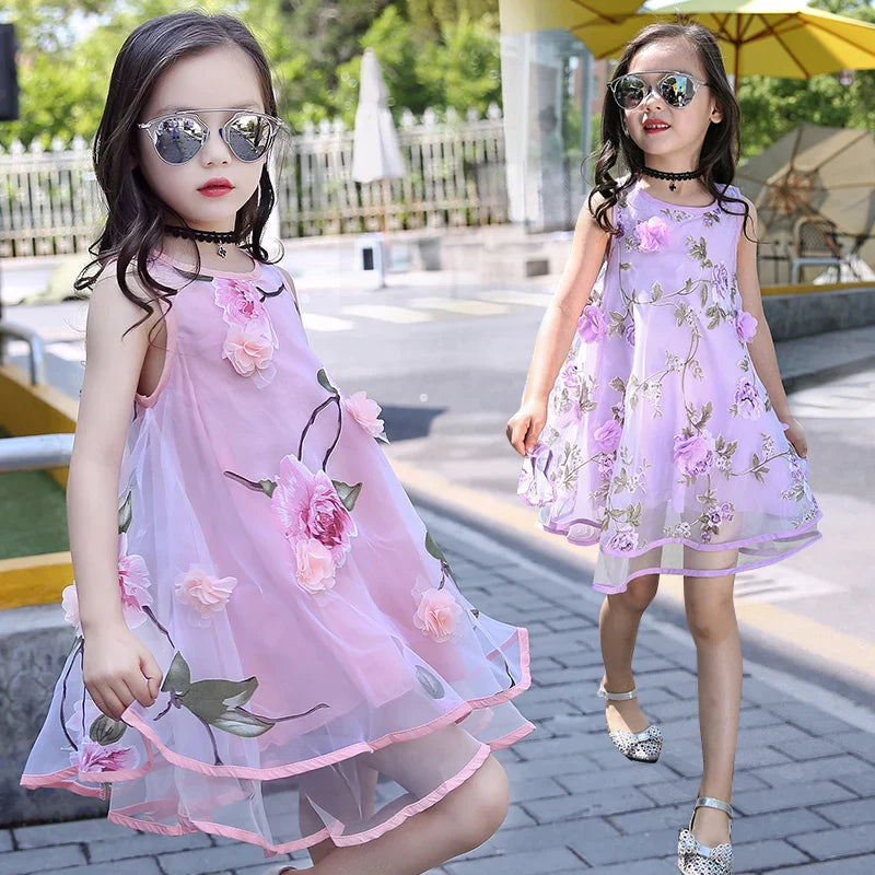 Bohemian Girls Flower Dress Kids Girl Beach Dresses Chiffon Kids Dresses Floral Teenager Girls-Dollar Bargains Online Shopping Australia