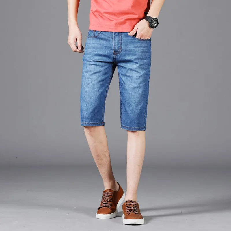 Denim Short Jeans For Men Thin Casual Fashion Summer Pants Elastic Straight Daily Fashion Trousers