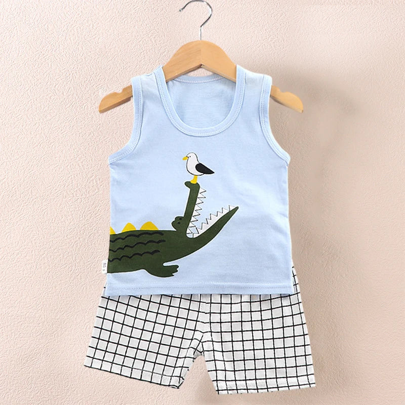 Children's Clothing Print Sleeveless Tops Shorts Cute Breathable Kids Summer Vest Shorts Set Tank Top for Baby Clothing Children-Dollar Bargains Online Shopping Australia