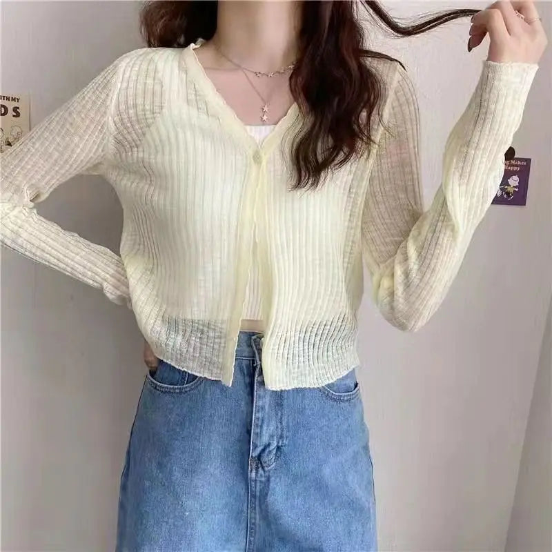 Sexy Women V Neck Button Long Sleeve Cropped Knitted Loose Sweater Tops-Dollar Bargains Online Shopping Australia