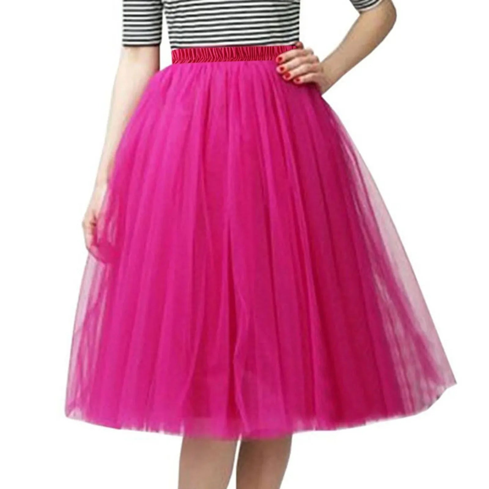 Women Tulle Tutu Skirt Midi Dress Pleated Dance Lolita Princess Petticoat Party Puffy Skirt-Dollar Bargains Online Shopping Australia