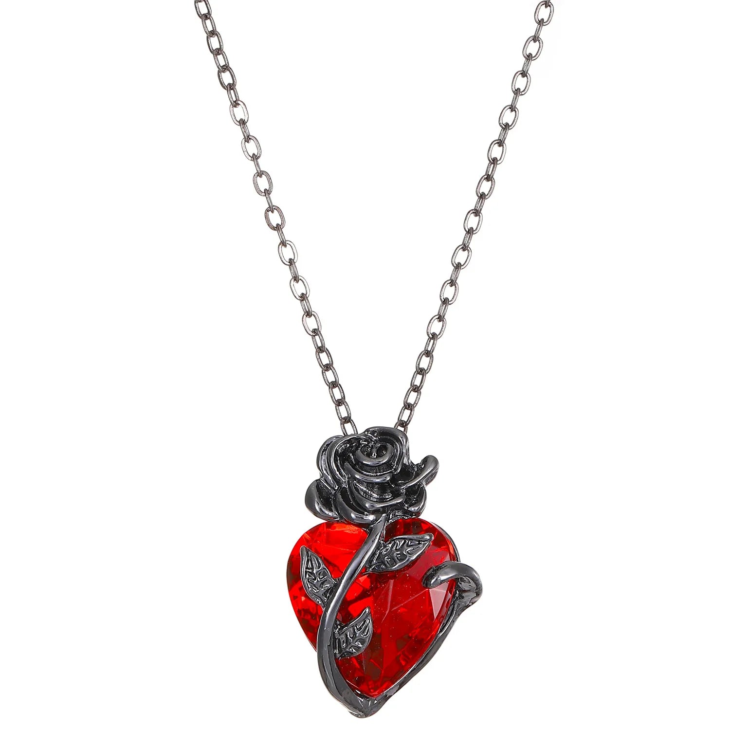 Gothic Rose Red Love Necklace Women's Y2K Grunge Jewelry Dainty Silver Color Tonebloody Human Heart Pendant Personalized Gifts-Dollar Bargains Online Shopping Australia