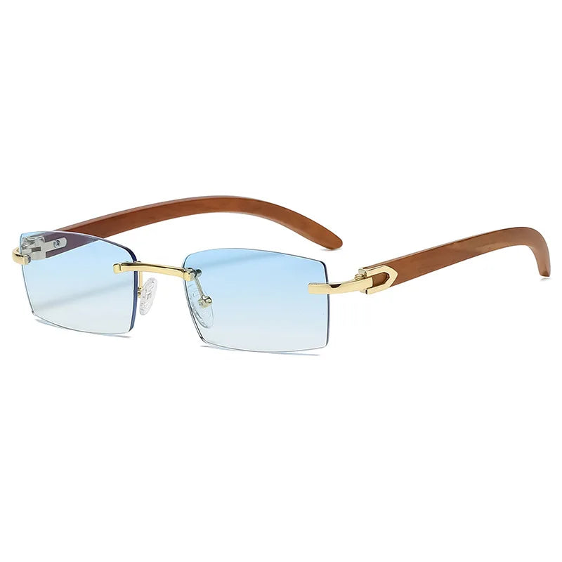 Rectangle Fashion Rimless Sunglasses for Women Men Gangster 90s Frameless Shades Retro Wooden Frame Eyewear-Dollar Bargains Online Shopping Australia