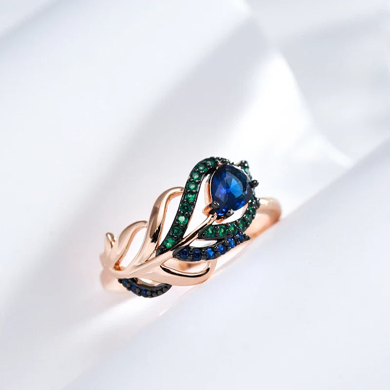 Blue Natural Zircon Ring Rose Gold Vintage Crystal Leaf Daily Fine Jewelry-Dollar Bargains Online Shopping Australia