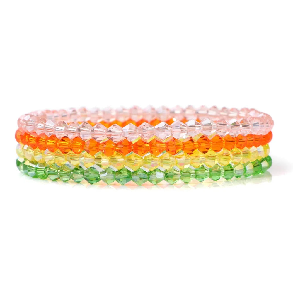 4Pcs/set Shinning Crystal Beads Elastic Bracelet Bohemian Faceted Colorful Crystal Glass Beaded Bracelet Bangles Set For Women-Dollar Bargains Online Shopping Australia