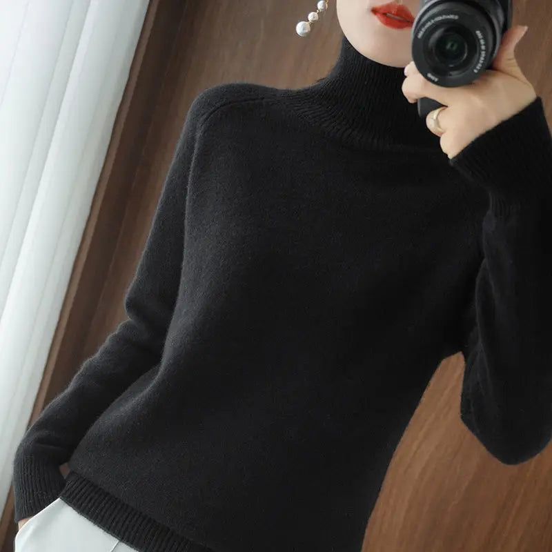 Turtleneck Pullover Cashmere Sweater Women Pure Color Casual Long-sleeved Loose-Dollar Bargains Online Shopping Australia