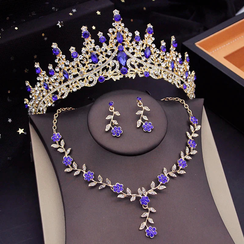 Crystal Tiaras Bridal Jewelry Sets for Women Crown Flower Choker Necklace Sets Wedding Bride Costume Jewelry Set-Dollar Bargains Online Shopping Australia