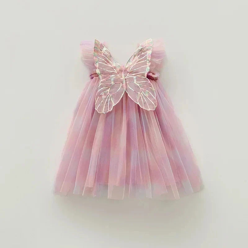 Girls Organza Wings Rainbow Mesh Dress Sleeve Baby Princess Dress Birthday Party-Dollar Bargains Online Shopping Australia