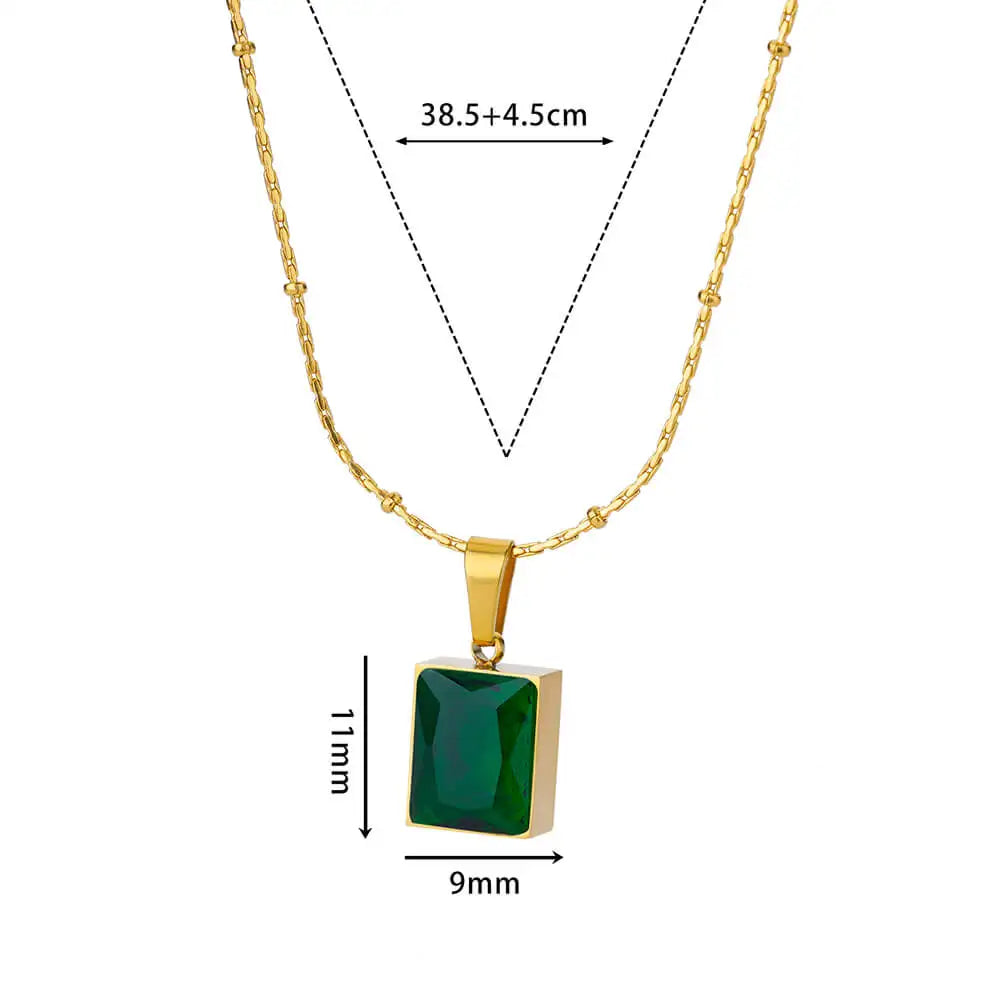 Green Square Zircon Necklace For Women Gold Color Stainless Steel Necklaces Wedding Fashion Jewelry Gift-Dollar Bargains Online Shopping Australia