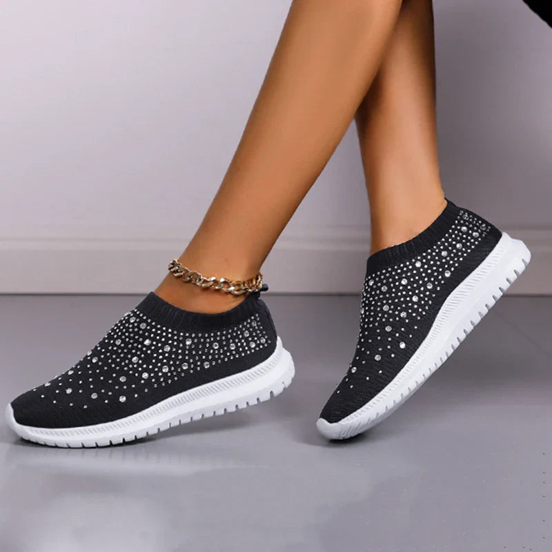 Crystal Breathable Mesh Sneaker Shoes for Women Comfortable Soft Bottom Flats Plus Non Slip-Dollar Bargains Online Shopping Australia