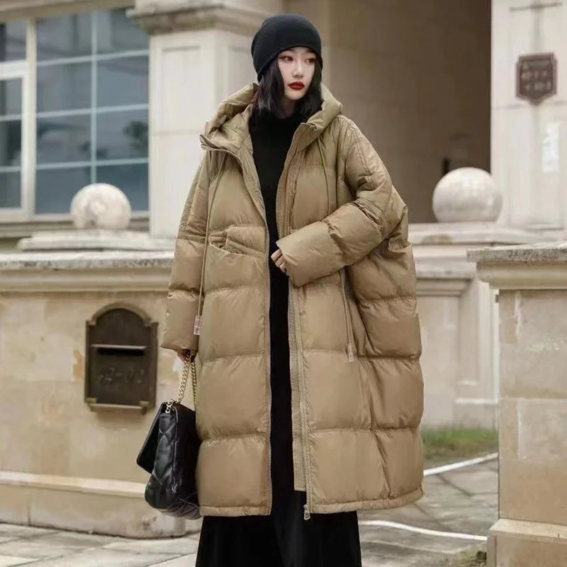 Oversized Puffer Coat for Women Thick Warm Duck Down Jacket Hooded Loose Parker Coat