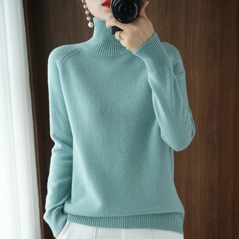 Turtleneck Pullover Cashmere Sweater Women Pure Color Casual Long-sleeved Loose-Dollar Bargains Online Shopping Australia