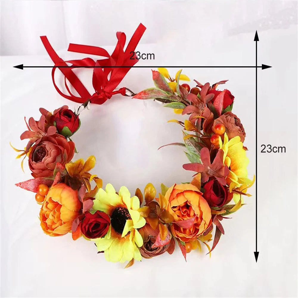 Artificial Flower Wreath Bride Women Bohemia Beach Flower Crown Hair Band Wedding Floral Headband Garland Girl Hair Accessorie