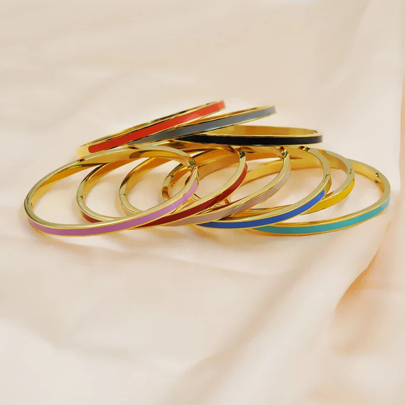 3mm Width Colorful Enamel Thin Bangles Stainless Steel Gold Color Cute Lover Bracelets for Women Trendy Jewelry-Dollar Bargains Online Shopping Australia