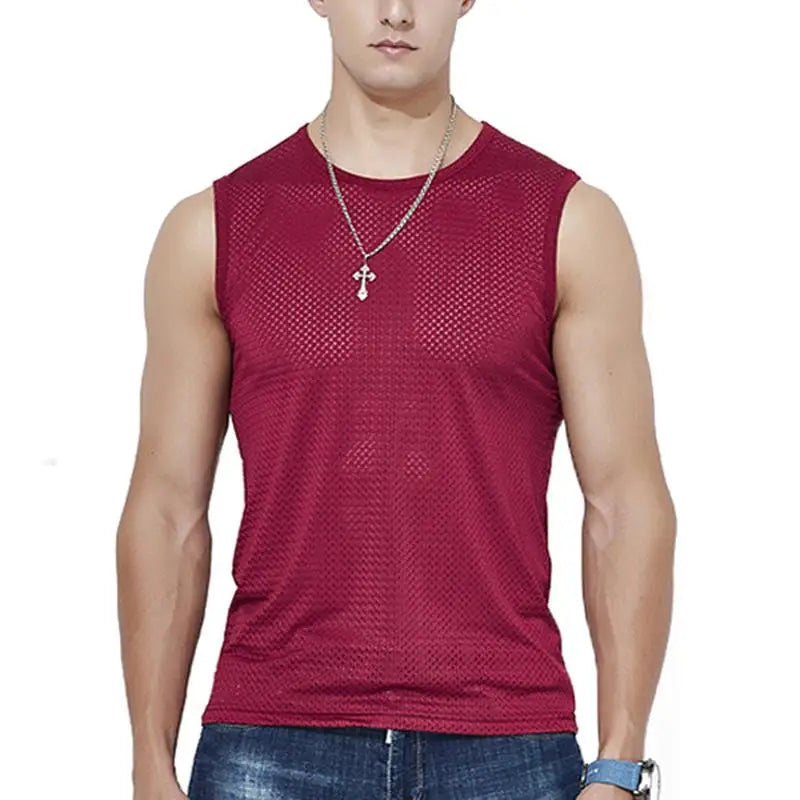 Mens Mesh Vest Ice Silk Quick-drying Bodybuilding Tank tops Fitness Muscle Sleeveless Narrow Vest Fitness Casual Sport Tops