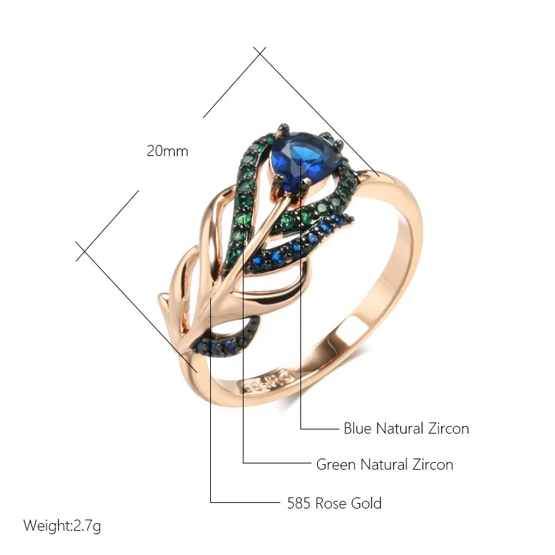 Blue Natural Zircon Ring Rose Gold Vintage Crystal Leaf Daily Fine Jewelry-Dollar Bargains Online Shopping Australia