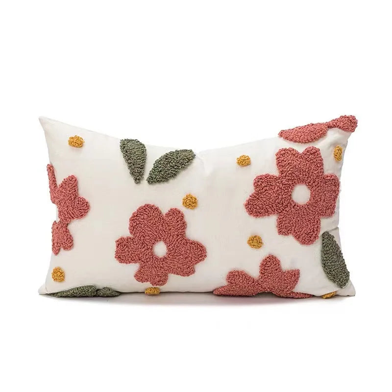 Nordic Style Flower Loop Tufted Cushion Cover Pink Plant Embroidered Decorative Pillows for Sofa Home Bedside Pillowcase-Dollar Bargains Online Shopping Australia