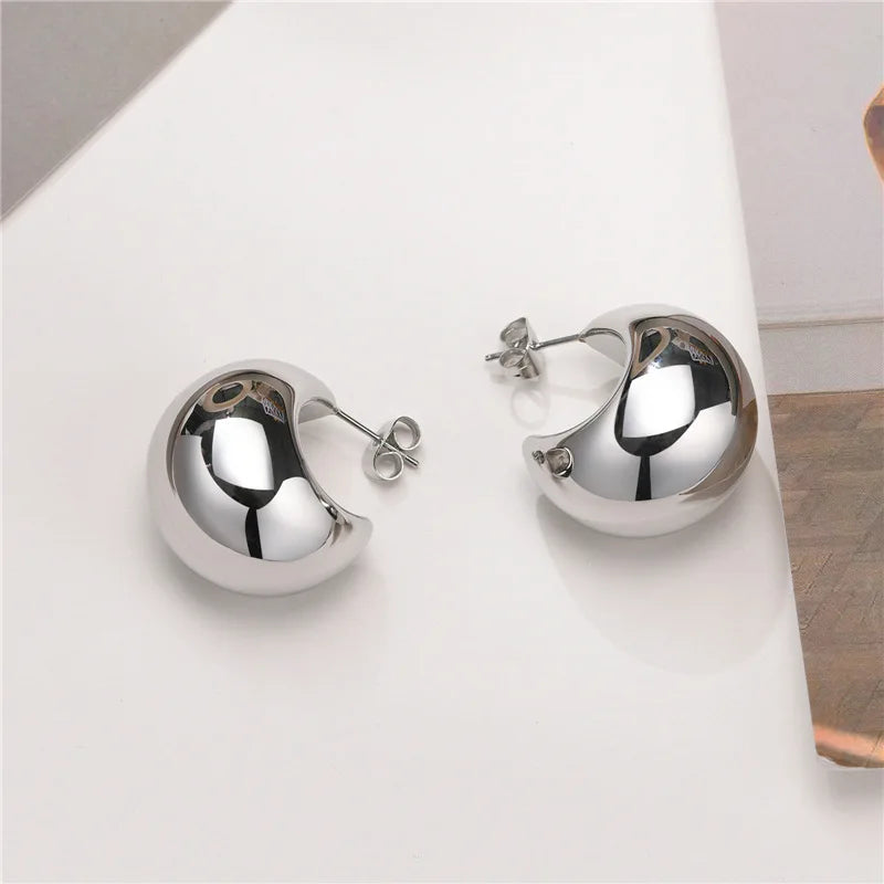 Round Chunky Earrings for Women Lightweight Smooth Metal Open Thick Hoops-Dollar Bargains Online Shopping Australia