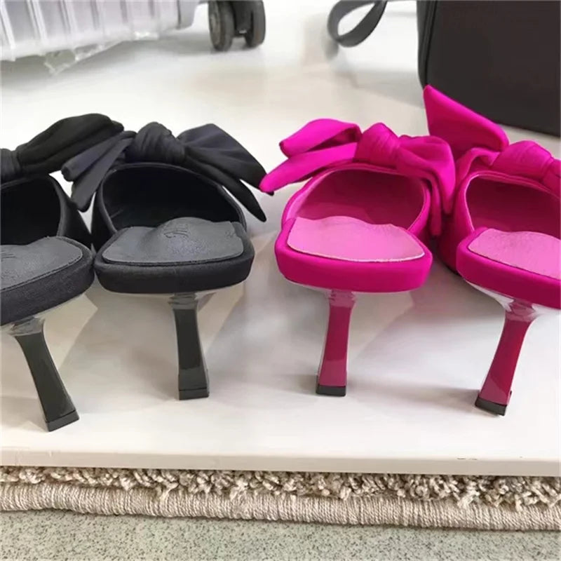 Butterfly-knot Mules Women Slippers Elegant Pointed Toe Thin High Heels Ladies Summer Fashion Party Prom Shoe-Dollar Bargains Online Shopping Australia