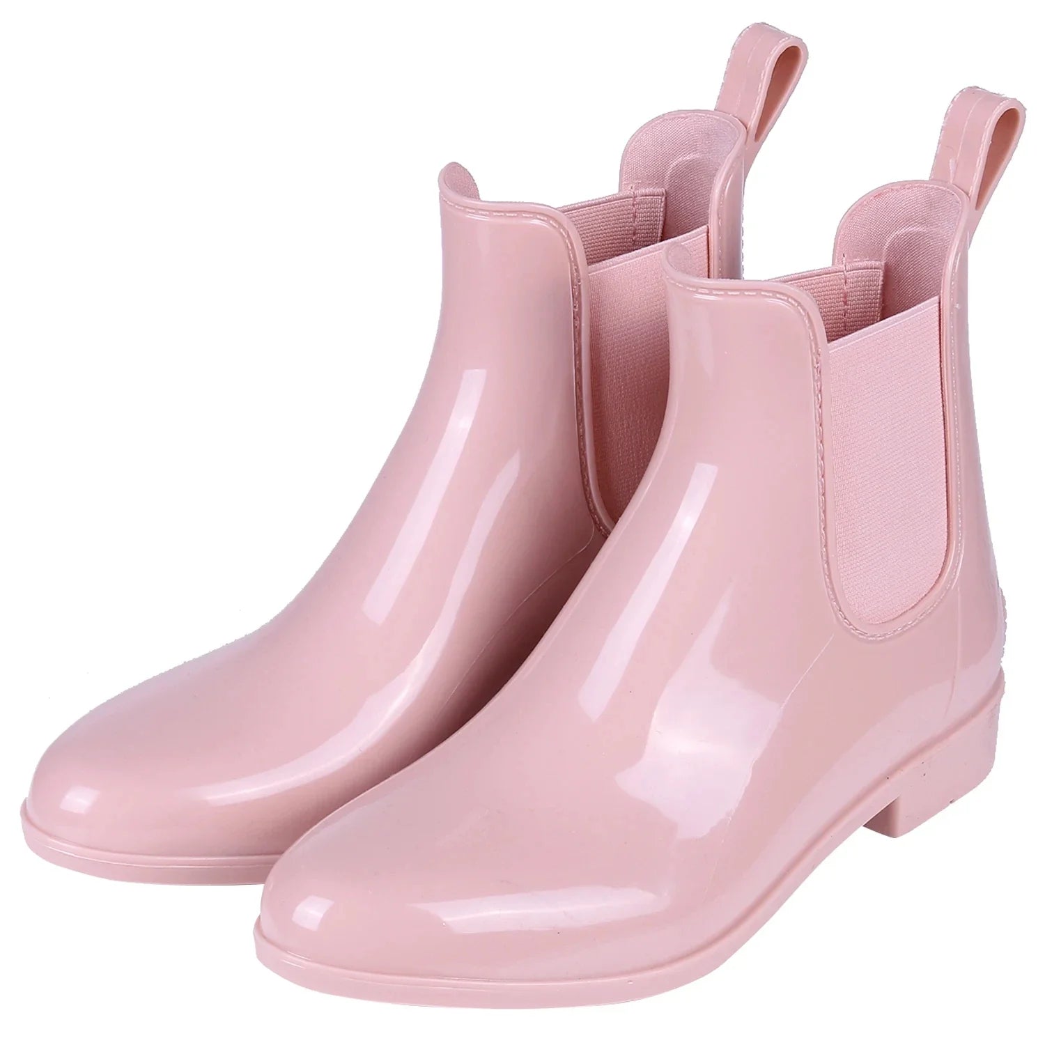 Women Fashion Chelsea Rain Boots Basic Shiny Ankle Boots Waterproof Shoes with Elastic Band Non-slip Comfortable Boots-Dollar Bargains Online Shopping Australia