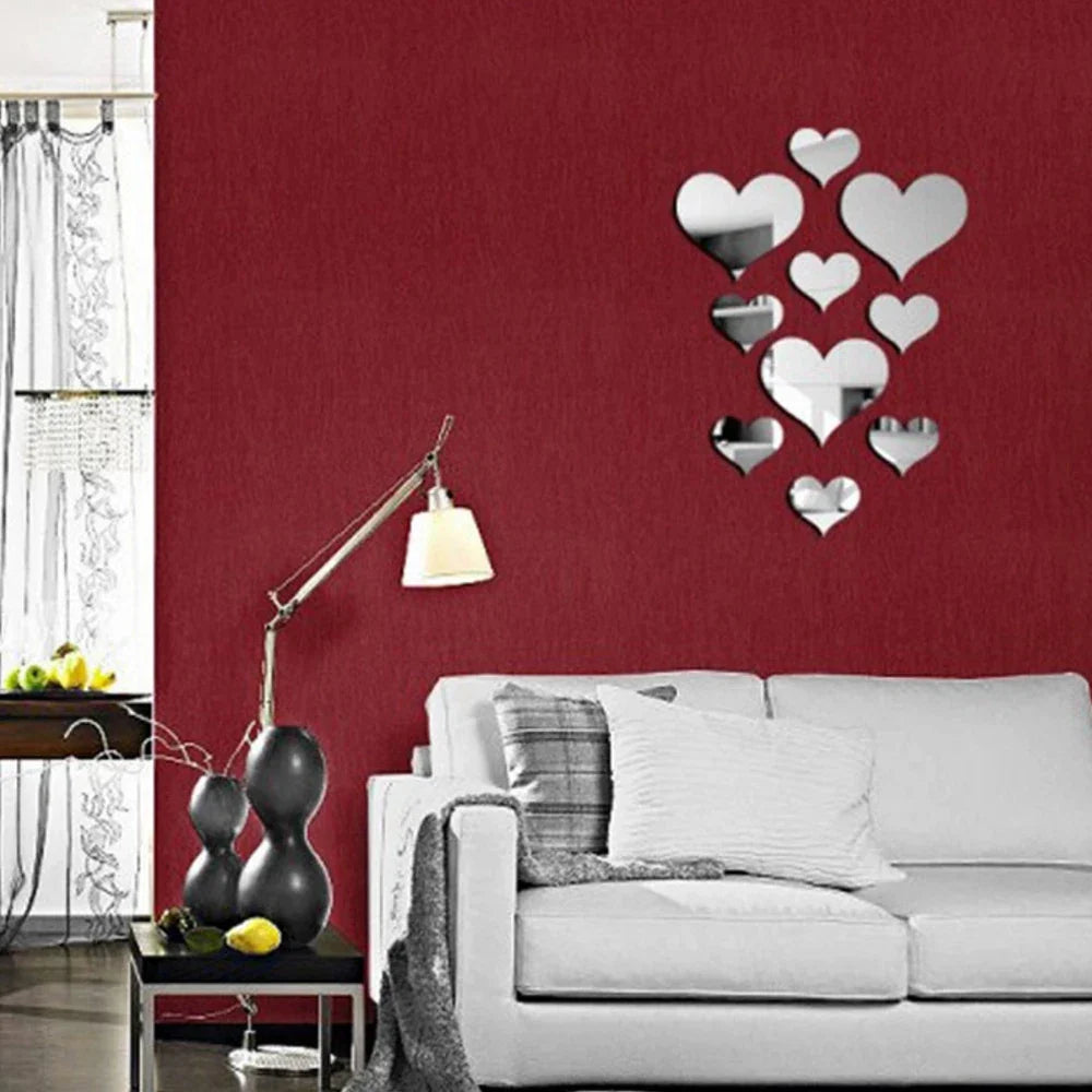 10Pcs/Set Durable Love Heart Stickers Wall Sticker Mirror Mural 3D Decal Simple DIY Decorative Removable Paster Home Decoration-Dollar Bargains Online Shopping Australia