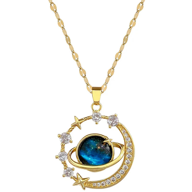 Exquisite Starry Sky Planet Light Luxurious Temperament Gorgeous Necklace Stars and Moon Versatile-Dollar Bargains Online Shopping Australia