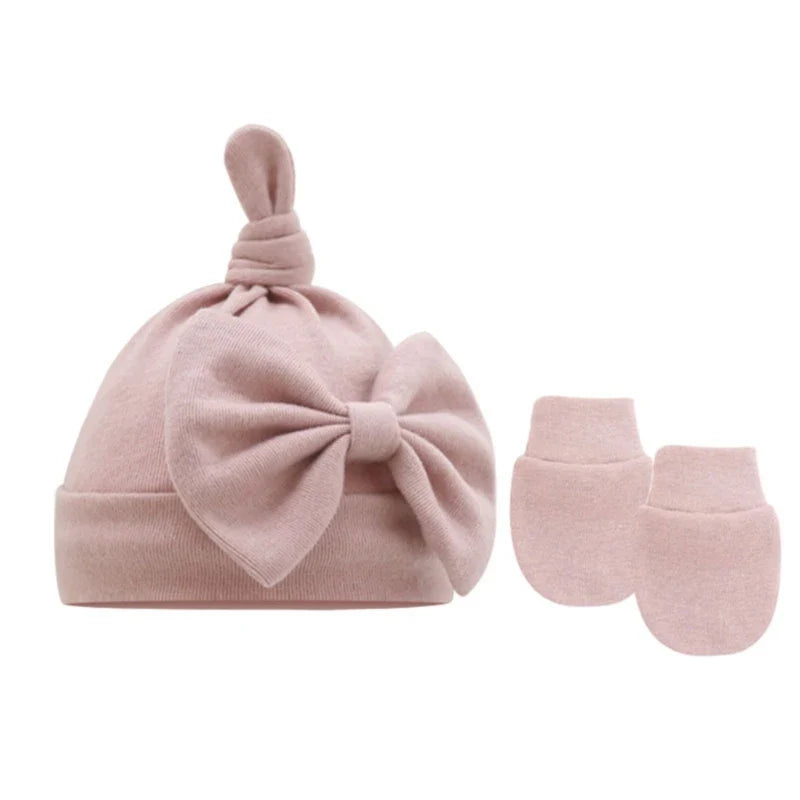 Newborn Bun Knot Hat Baby Hospital Hat Glove Set Boys Girls Unisex Headwear-Dollar Bargains Online Shopping Australia