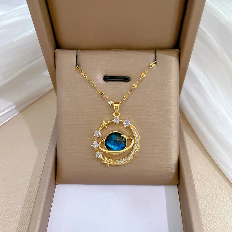 Exquisite Starry Sky Planet Light Luxurious Temperament Gorgeous Necklace Stars and Moon Versatile-Dollar Bargains Online Shopping Australia