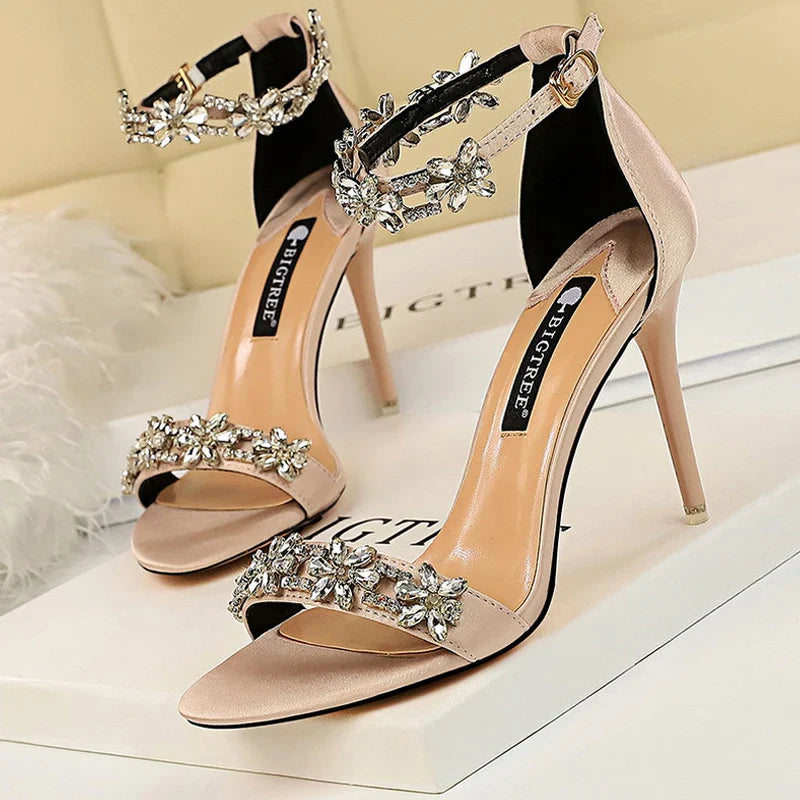 Shoes Open Toe Rhinestones Sandals Women High Heels Sandals Female Shoes Heeled Sandals-Dollar Bargains Online Shopping Australia