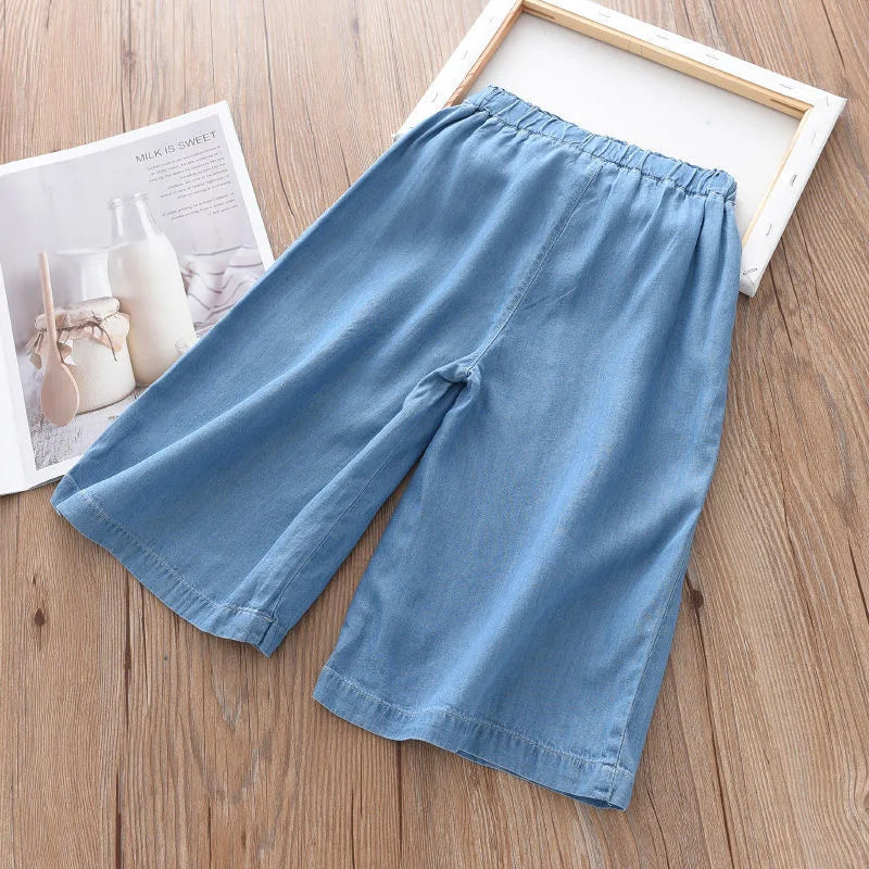 Children Wide Leg Pants Summer Casual Thin Chiffon Cropped Trousers For Teenager Girls-Dollar Bargains Online Shopping Australia