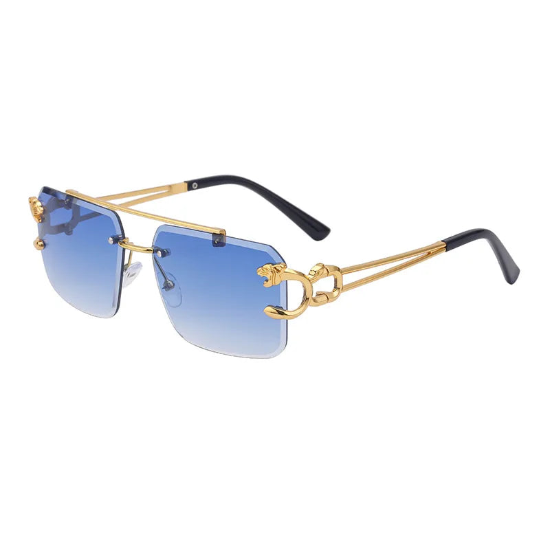 Fashion Metal Leopard Rimless Sunglasses Double Bridges Gradient Ocean Film Shades UV400-Dollar Bargains Online Shopping Australia