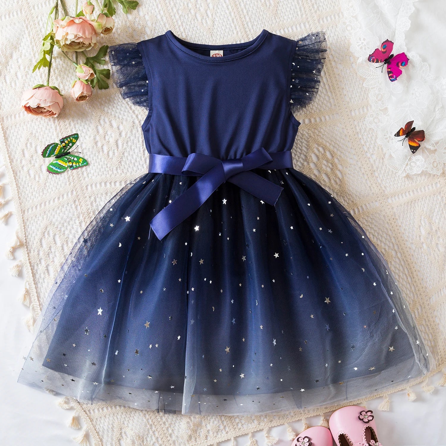 Girls Summer Sleeves Sequins Mesh Dresses for Kids Girls Princess Dress Baby Girl Casual Wear-Dollar Bargains Online Shopping Australia