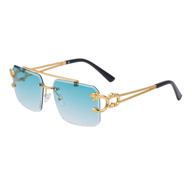 Fashion Metal Leopard Rimless Sunglasses Double Bridges Gradient Ocean Film Shades UV400-Dollar Bargains Online Shopping Australia