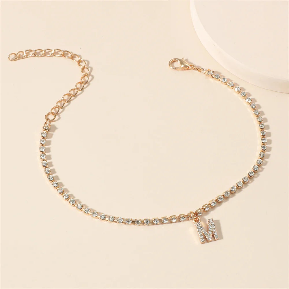 Crystal Zircon Initial Letter Ankle Bracelet Alphabet Anklets for Women Foot Chain Beach Leg Bracelets Boho Jewelry-Dollar Bargains Online Shopping Australia