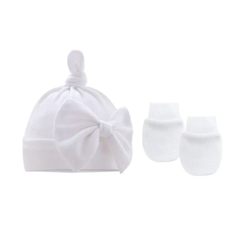 Newborn Bun Knot Hat Baby Hospital Hat Glove Set Boys Girls Unisex Headwear-Dollar Bargains Online Shopping Australia