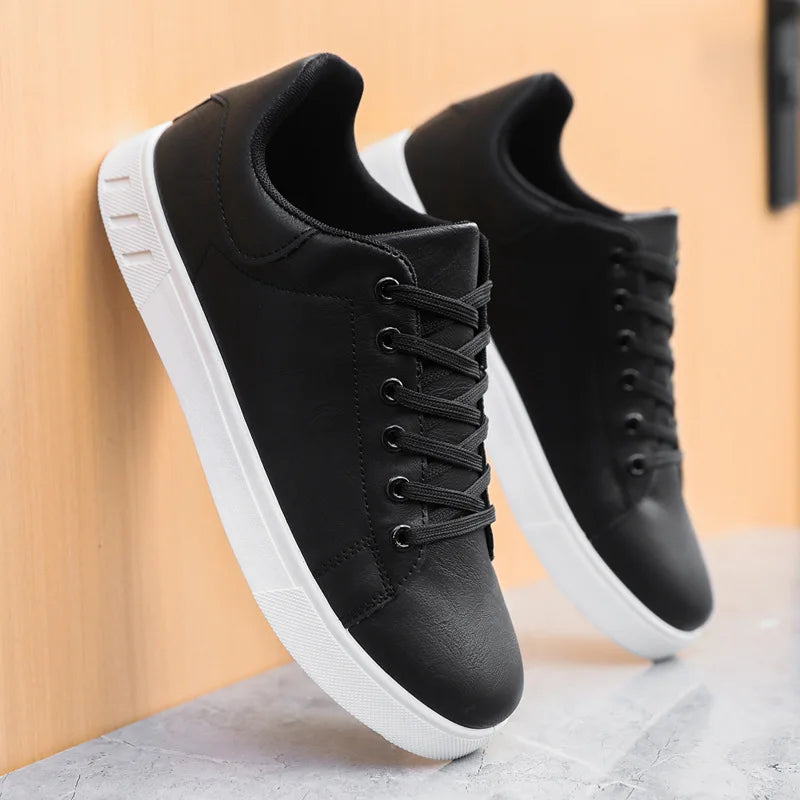 Classic Men Leather Shoes Thick-soled Casual Sneakers Trendy Lace-up Walking Shoes Spring Anti-slip Comfortable Vulcanized Shoes-Dollar Bargains Online Shopping Australia