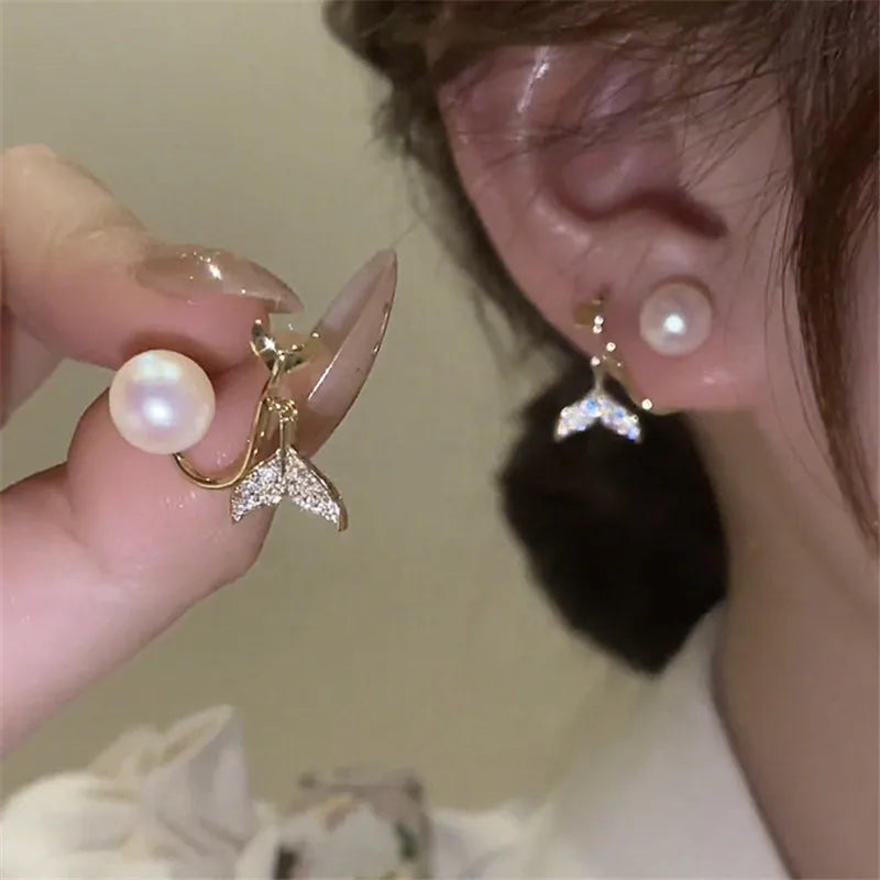 Korean Vintage Pearl Crystal Earrings For Women Jewelry High-class Luxury Zircon Flower Butterfly Leaf Women's Stud Earrings-Dollar Bargains Online Shopping Australia