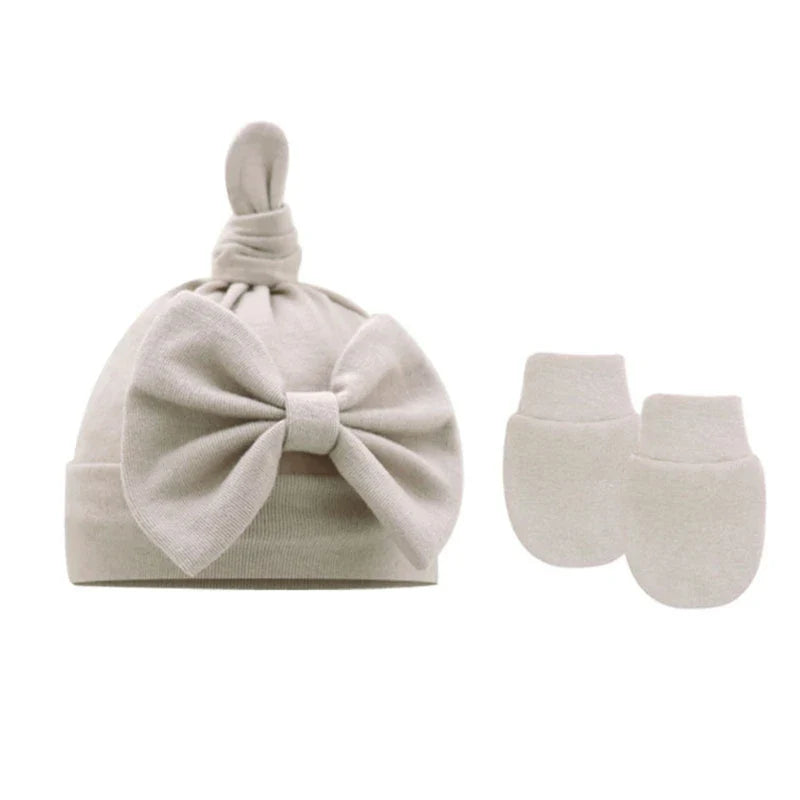 Newborn Bun Knot Hat Baby Hospital Hat Glove Set Boys Girls Unisex Headwear-Dollar Bargains Online Shopping Australia