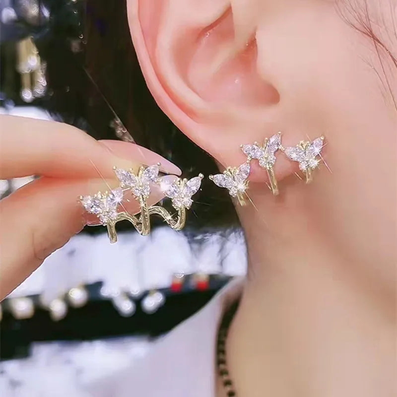 Korean Vintage Pearl Crystal Earrings For Women Jewelry High-class Luxury Zircon Flower Butterfly Leaf Women's Stud Earrings-Dollar Bargains Online Shopping Australia