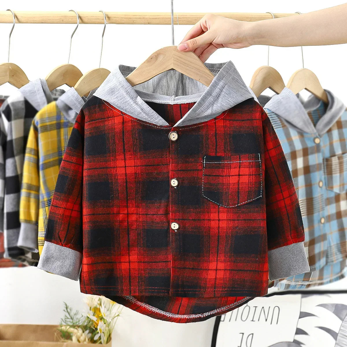 Children's Hooded Shirts Kids Clothes Baby Boys Plaid Shirts Coat for Spring Autumn Girls Long-Sleeve Jacket Bottoming Clothing-Dollar Bargains Online Shopping Australia