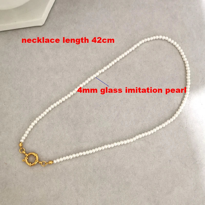 Imitation Pearl Necklace Women Choker Seed Beads Rainbow Stainless Steel Clasp Sailor Buckle Base Chain Gold Color Boho-Dollar Bargains Online Shopping Australia