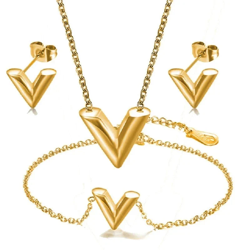 V Letter Pendant Necklace For Woman Stainless Steel Women Necklace Luxury Jewelry Female Costume Accessories-Dollar Bargains Online Shopping Australia