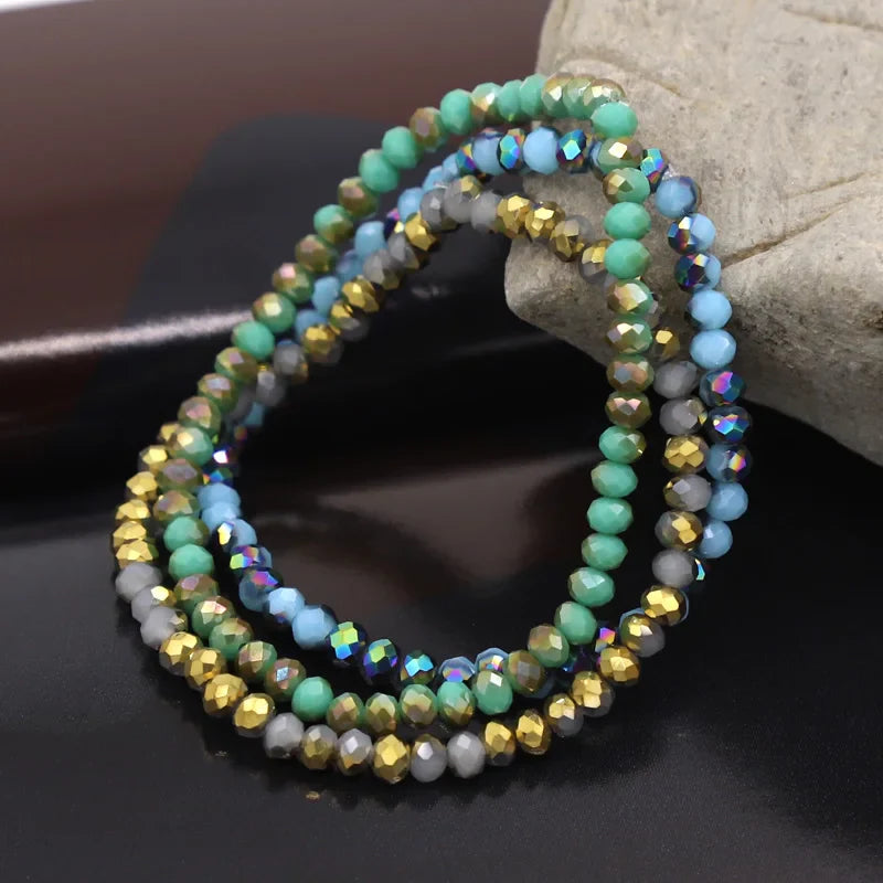 3 Pieces / Pack Women's Bracelets Colorful Crystal Beaded Bracelet Set Wholesale Gifts Korean Jewelry Leisure Vacation Bracelets-Dollar Bargains Online Shopping Australia